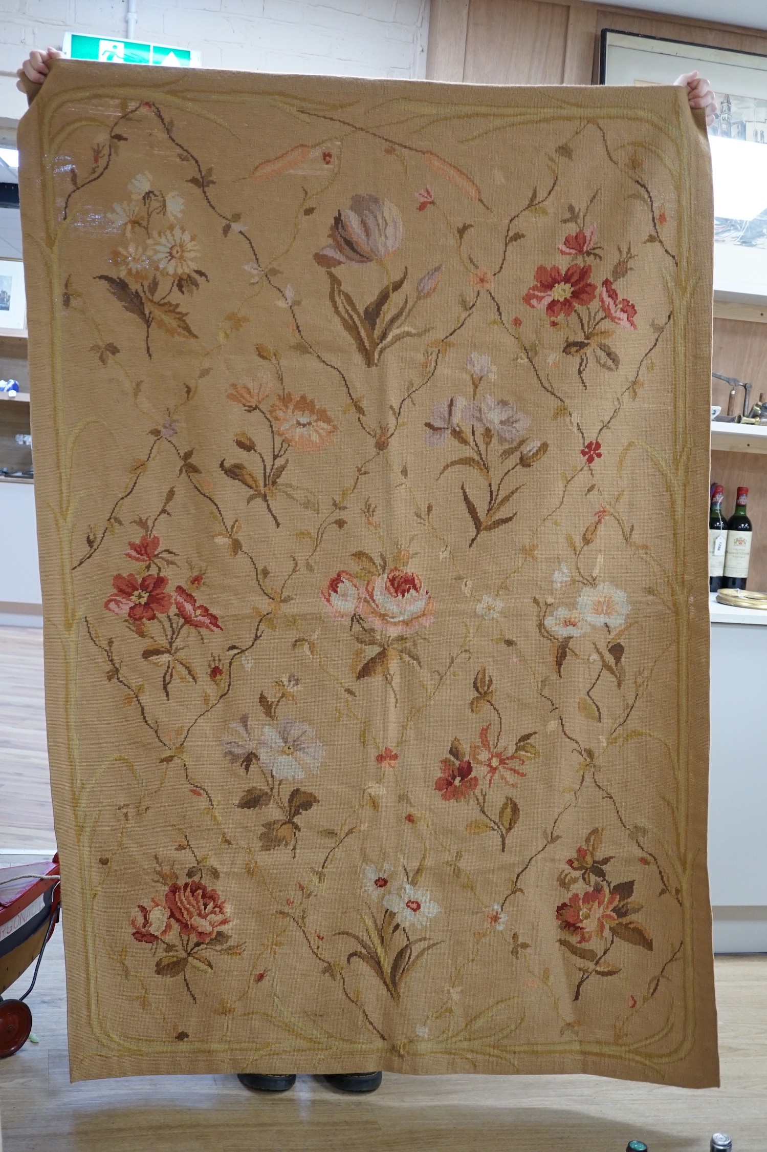 Two wool worked floral patterned (Aubusson style) rugs